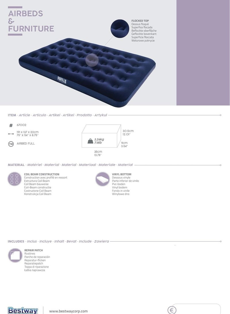 بست واي مرتبة هوائية قابلة للنفخ – سرير هوائي نفر ونص بسطح مخملي مريح للتخييم والاستخدام المنزلي – الأبعاد 191 × 137 × 22 سم - Image 4