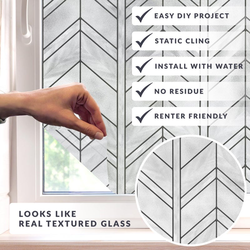 Artscape Chevron 24 x 36 Inch Window Film, Made in USA â€“ Provides Privacy, Non-Adhesive, Textured Leaded Glass Pattern, UV Protection, Easy to Apply and Removable - Image 2