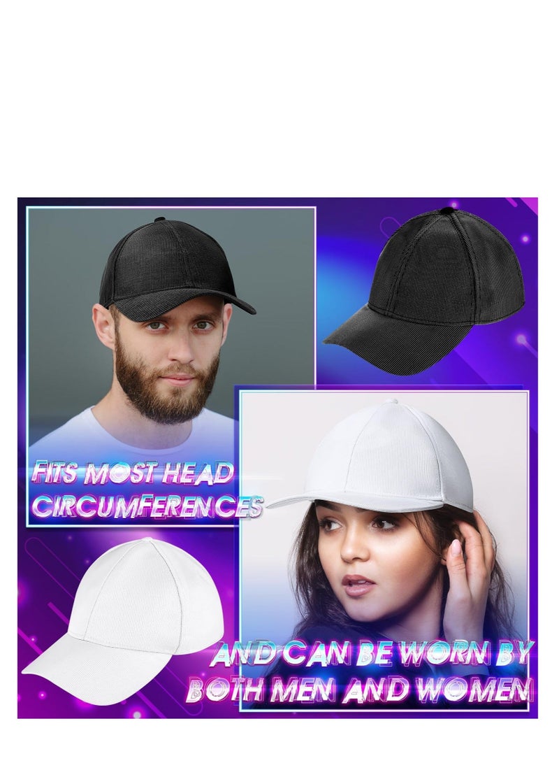 Captaintech 2 Pcs LED Baseball Hat, Luminous Fiber Optic Cap, 7 Colors Light up Cap USB Charging Hats for Men Women Flash Glow Hat for  Party Club(White, Black) - Image 2