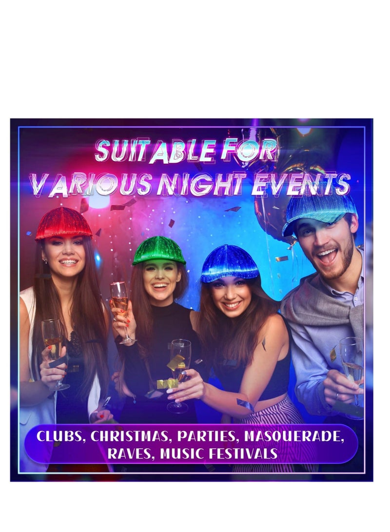 Captaintech 2 Pcs LED Baseball Hat, Luminous Fiber Optic Cap, 7 Colors Light up Cap USB Charging Hats for Men Women Flash Glow Hat for  Party Club(White, Black) - Image 3