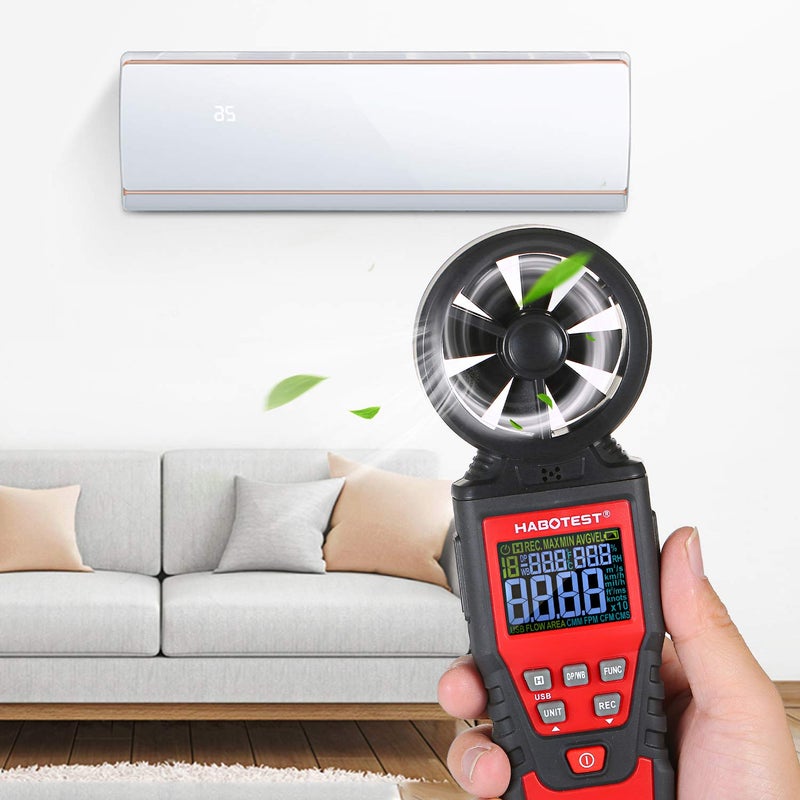 مقياس سرعة الرياح الرقمي المحمول مع مقياس درجة الحرارة ومقياس تدفق الهواء (CFM) بشاشة LCD مضاءة - Image 5