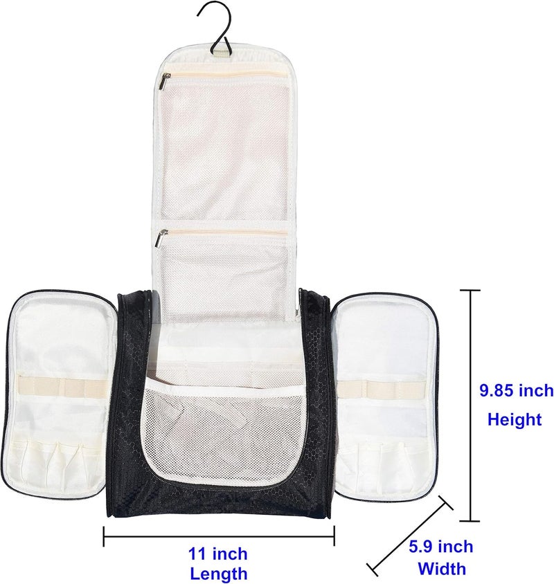 Freegrace Hanging Toiletry Bag Extra Large Capacity | Premium Travel Organizer Bags For Men And Women | Durable Waterproof Nylon Bathroom, Shower, Makeup Bag For Toiletries, Cosmetics, Shampoo (Black) - Image 3