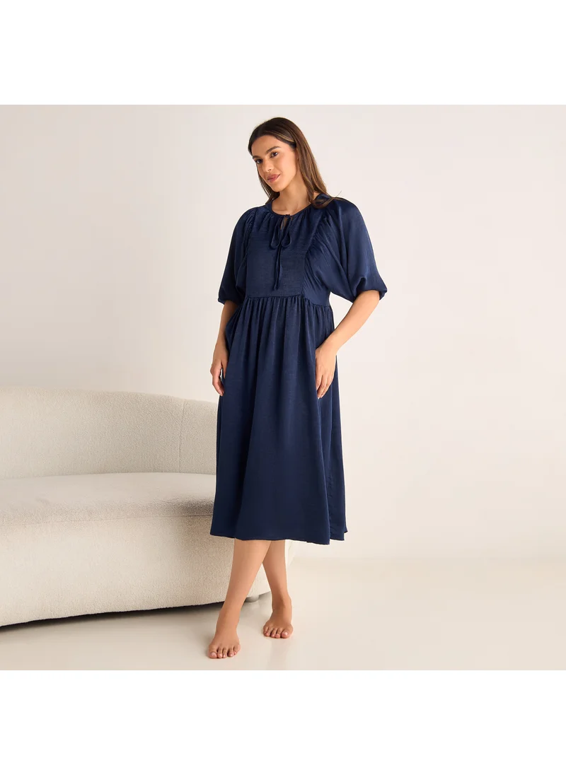 فاف Tie-Up Detail Night Dress with Short Sleeves