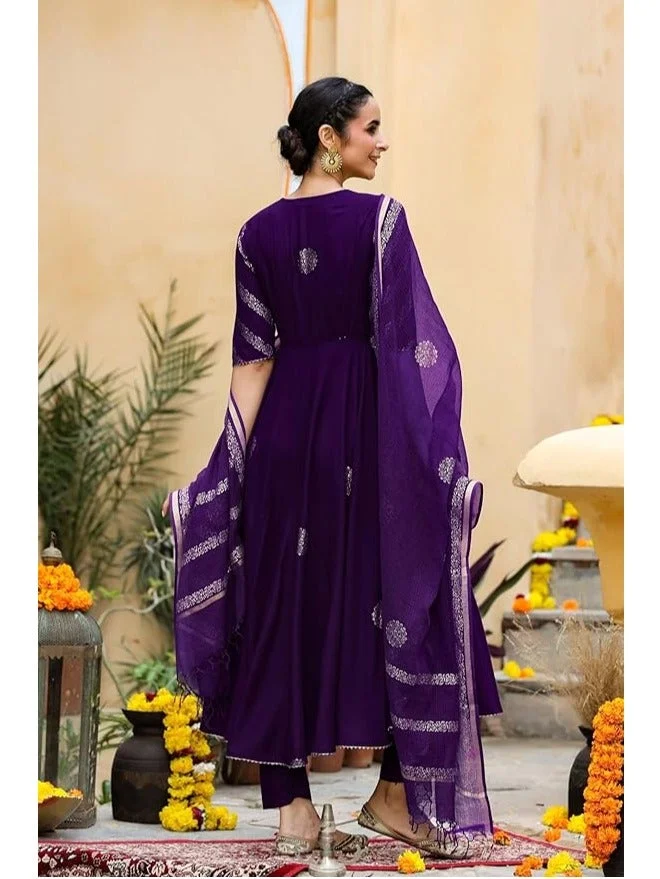 GoSriKi Begani GoSriKi Women's Rayon Blend Anarkali Printed Kurta with Pant & Dupatta (BERLIN BEGANI-GS_L_Begani_Large) for Women | Best Price UAE