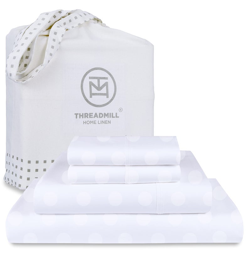 Threadmill Cotton Queen Sheet Set  100 Cotton Damask Jacquard Sheets With 16 Deep Pocket  Soft Sateen Weave 4Piece Cooling Bedding for Queen Size Bed  White