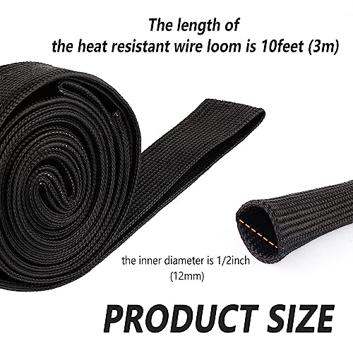 Salior Wire Heat Shield 9.8Ft - 1/2" ID x 10' Spark Plug Wire Heat Shield Wrap Fuel Line Heat Shield Sleeve - Automotive Heat Shield for Protecting Car Accessories (Black) - Image 2
