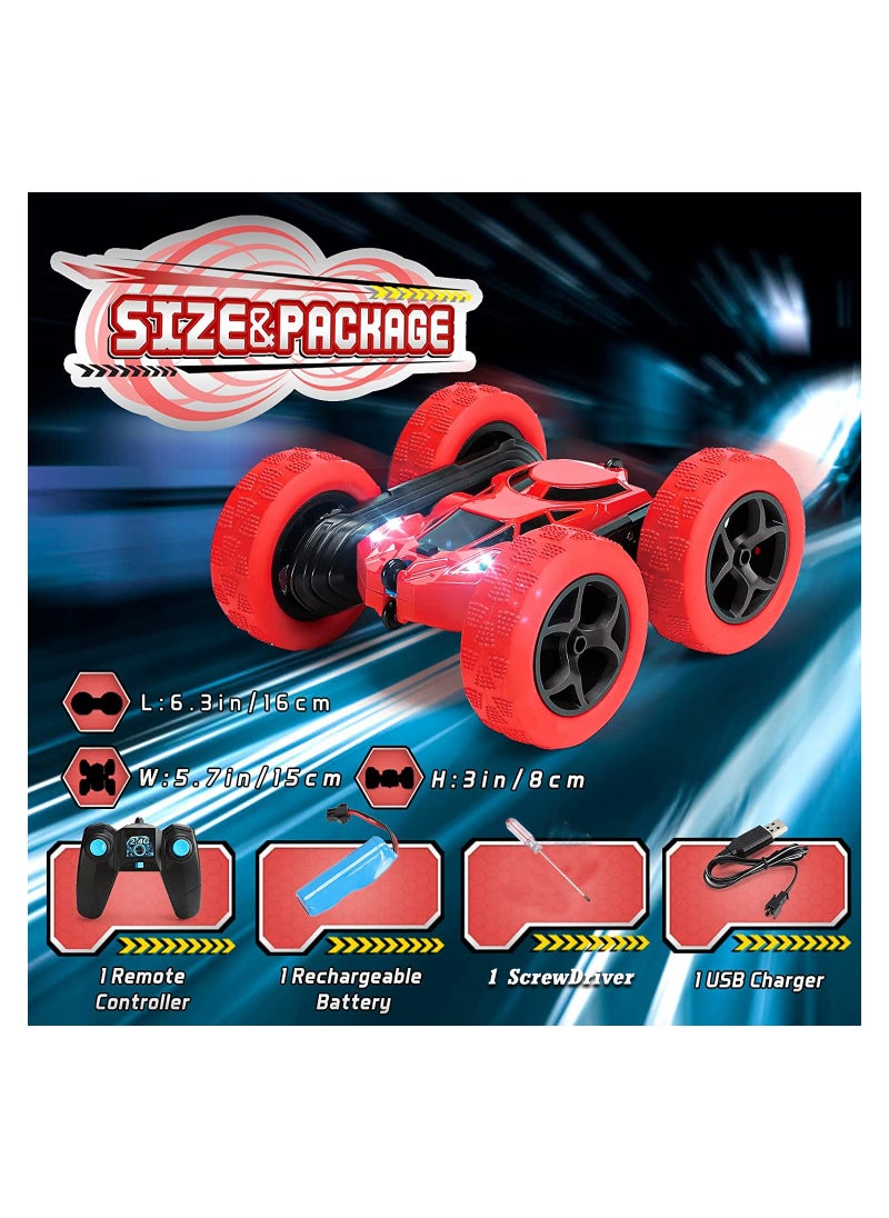 null - RC Car Toys Remote Control Stunt Car 360 Degree Flips Double Sided Rotating Red - Image 1