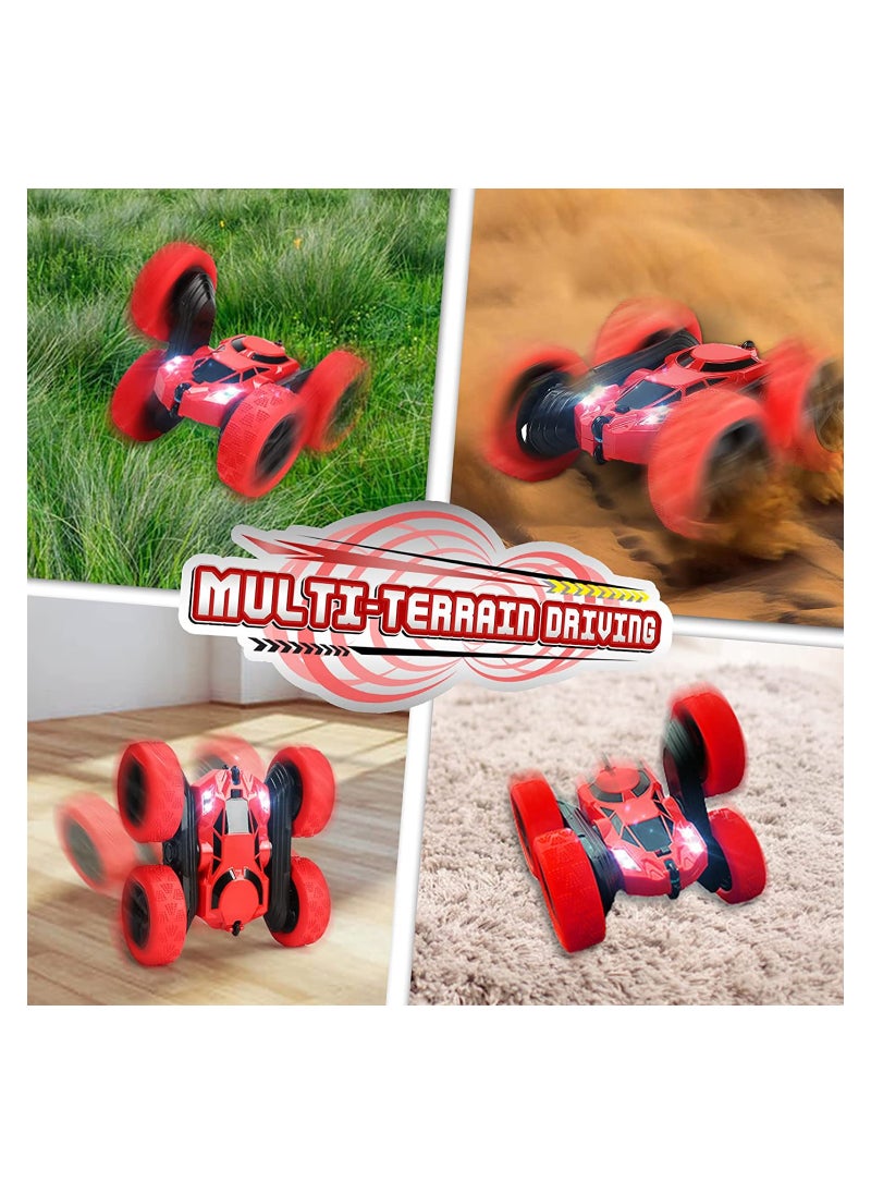 null - RC Car Toys Remote Control Stunt Car 360 Degree Flips Double Sided Rotating Red - Image 1