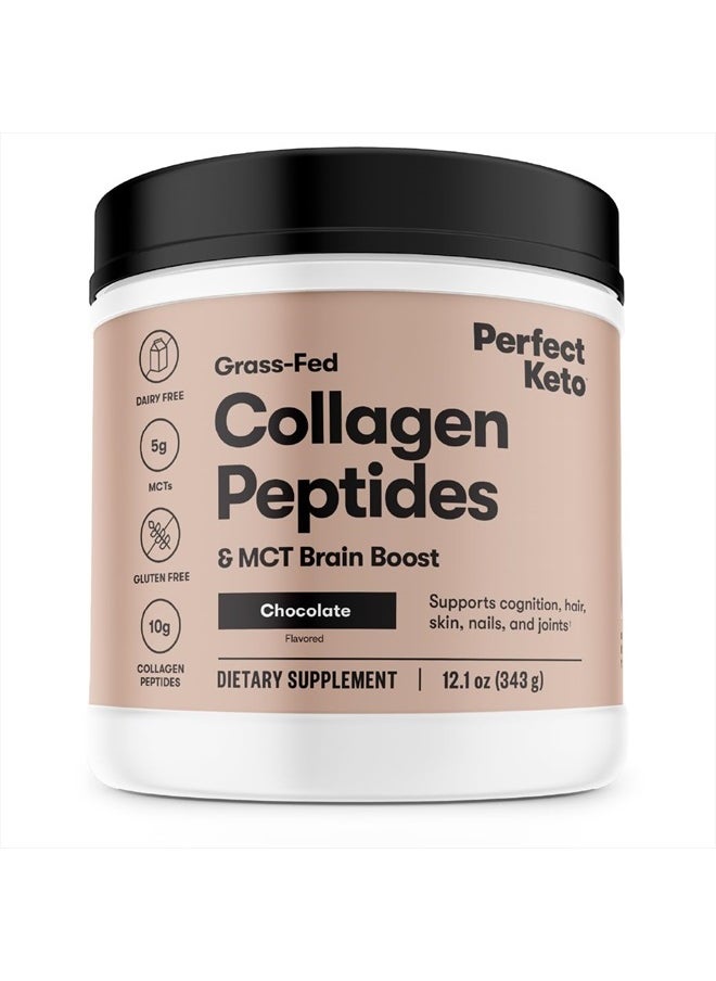 Perfect Keto Collagen Peptides Protein Powder with MCT Oil | Hydrolyzed Collagen, Type I & III Supplement | Non-GMO, Gluten Free, Grassfed, Keto Coffee Creamer | Shakes for Women & Men - Chocolate  - Image 1