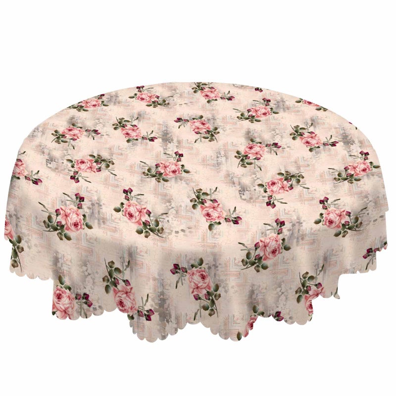 AOYEGO Pink Rose Round Tablecloth 60 Inch Flower Bud Leaf Bouquet Romantic Spring Vintage Nature Pastel Tone Table Cloth Polyester Tablecloths for Home Decor, Parties, Picnic - Image 1