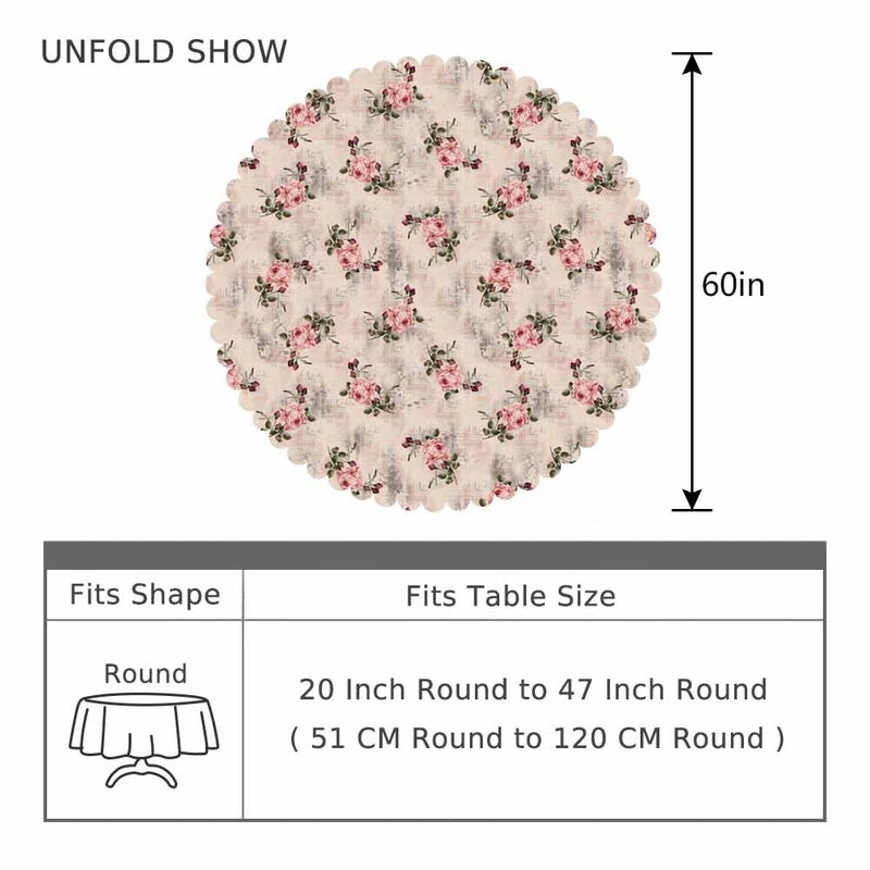 AOYEGO Pink Rose Round Tablecloth 60 Inch Flower Bud Leaf Bouquet Romantic Spring Vintage Nature Pastel Tone Table Cloth Polyester Tablecloths for Home Decor, Parties, Picnic - Image 4
