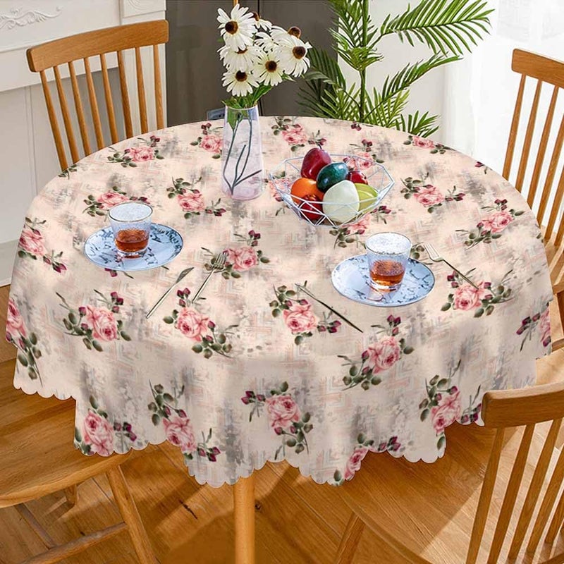 AOYEGO Pink Rose Round Tablecloth 60 Inch Flower Bud Leaf Bouquet Romantic Spring Vintage Nature Pastel Tone Table Cloth Polyester Tablecloths for Home Decor, Parties, Picnic - Image 3