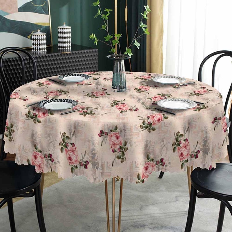 AOYEGO Pink Rose Round Tablecloth 60 Inch Flower Bud Leaf Bouquet Romantic Spring Vintage Nature Pastel Tone Table Cloth Polyester Tablecloths for Home Decor, Parties, Picnic - Image 2