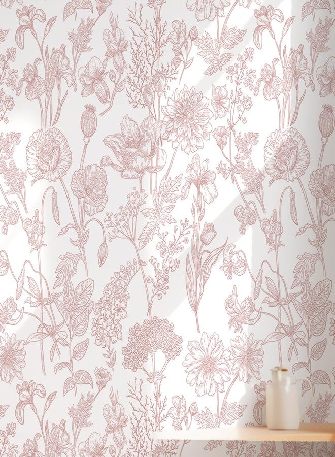Toduso Peel and Stick Wallpaper Floral Wall Paper Pink and White Contact Paper Waterproof Removable Self Adhesive Flowers Wallpaper for Bedroom Bathroom Decorative Cabinets Vinyl 17.3"x393.7" - Image 1