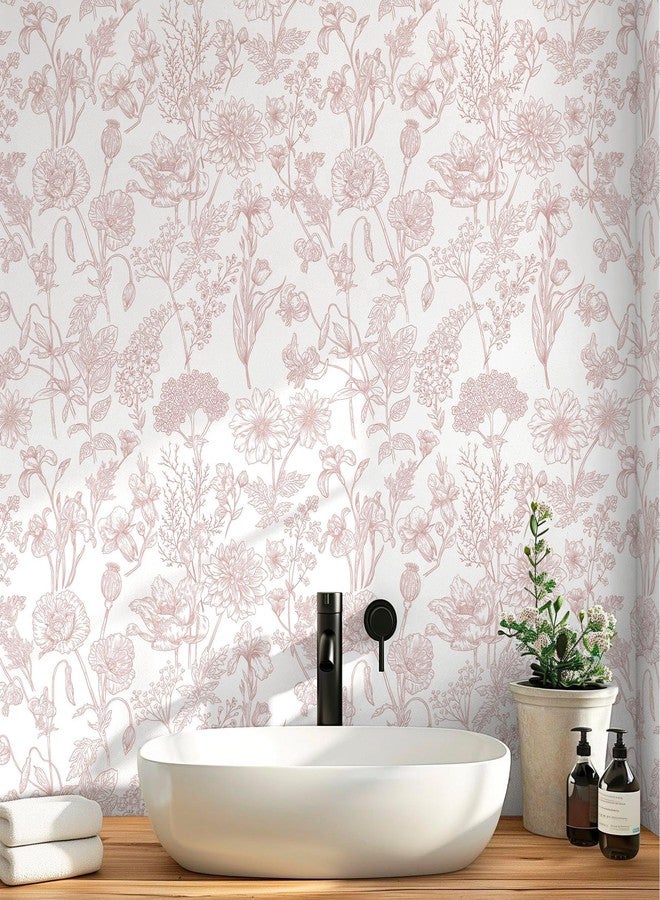 Toduso Peel and Stick Wallpaper Floral Wall Paper Pink and White Contact Paper Waterproof Removable Self Adhesive Flowers Wallpaper for Bedroom Bathroom Decorative Cabinets Vinyl 17.3"x393.7" - Image 3