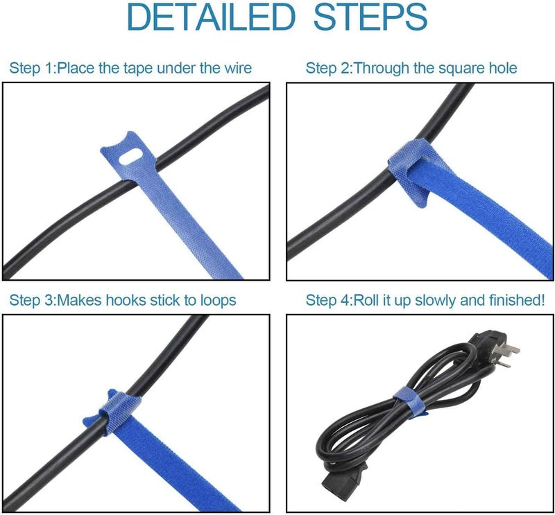 OIVO INDIA OIVO INDIA 100PCS Fastening Cable Ties Reusable Premium 6Inch Adjustable Cord Ties Microfiber Cloth Cable Management Straps Hook Loop Cord Organizer Wire Ties Reusable Blue Colors  - Image 3