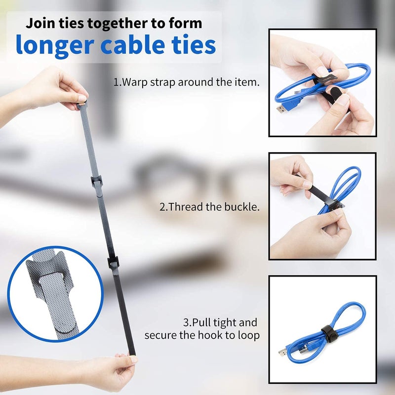 OIVO INDIA OIVO INDIA 100PCS Fastening Cable Ties Reusable Premium 6Inch Adjustable Cord Ties Microfiber Cloth Cable Management Straps Hook Loop Cord Organizer Wire Ties Reusable Blue Colors  - Image 4