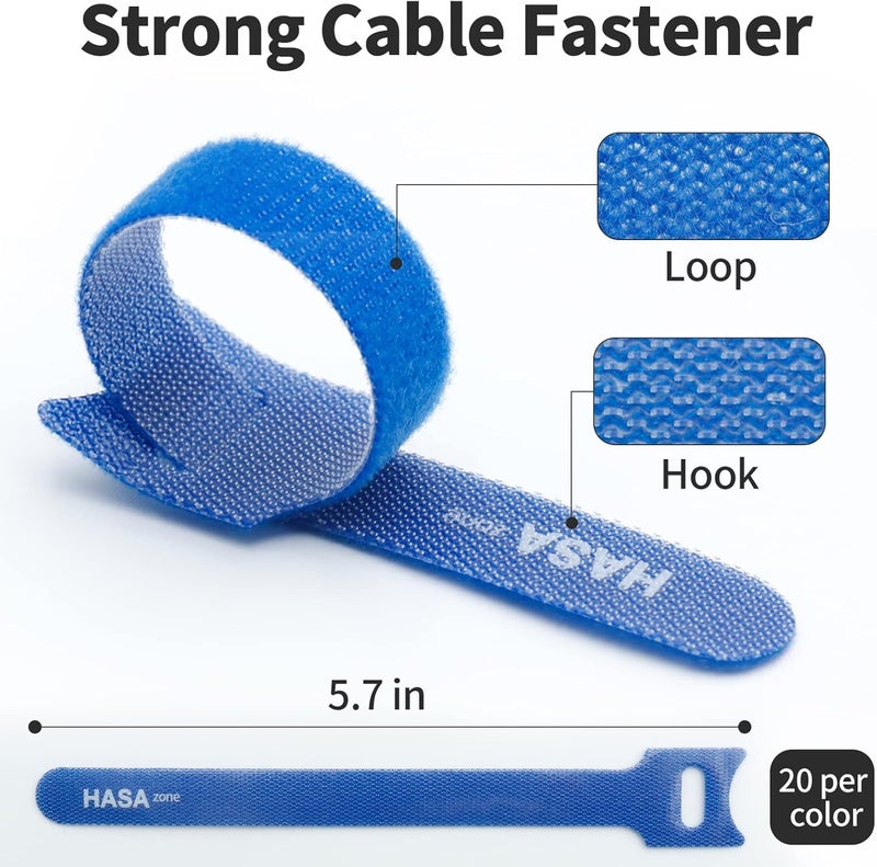 OIVO INDIA OIVO INDIA 100PCS Fastening Cable Ties Reusable Premium 6Inch Adjustable Cord Ties Microfiber Cloth Cable Management Straps Hook Loop Cord Organizer Wire Ties Reusable Blue Colors  - Image 2