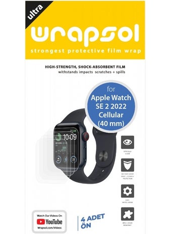 Wrapsol Apple Watch 40MM Se 2 (2022) Cellular Smartwatch Screen Protector Shock Absorbing Polyurethane Film  - Image 2