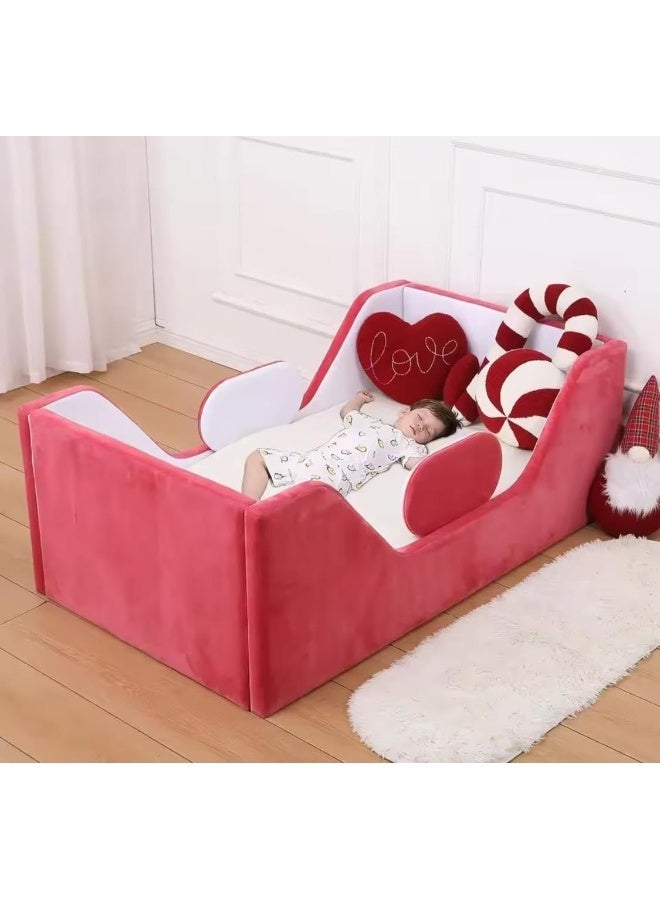 Velvet Upholstered Children's Floor Bed - Image 1