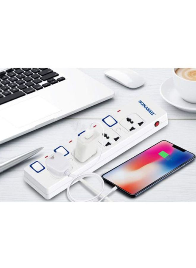 SONASHI 4-Way Extension Socket with Indicator Light and Safety Shutter | Extra Long Copper AC Cord for Friendly Usage - Used for All Electronic Devices White/Blue/Red - Image 3