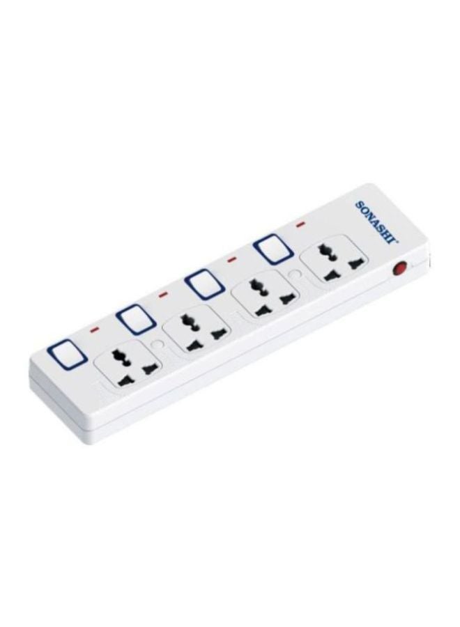 SONASHI 4-Way Extension Socket with Indicator Light and Safety Shutter | Extra Long Copper AC Cord for Friendly Usage - Used for All Electronic Devices White/Blue/Red