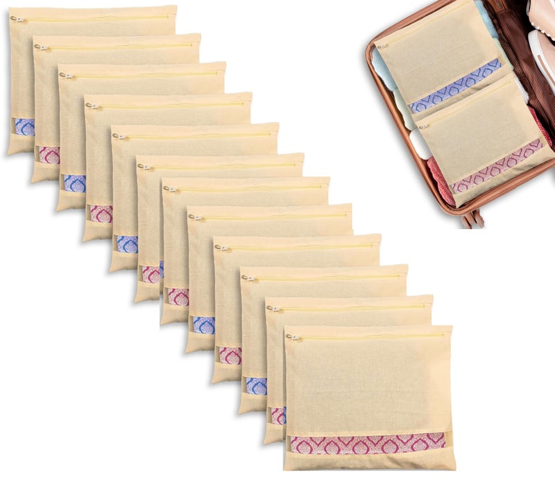 ELMVIA Cotton Saree Bags/Covers For Storage Big Size Single (16 X 14 Inches) With Zip Closure For Clothes Bags And Wardrobe Organizer With Transparent Mesh Window, Beige (12) - Image 1