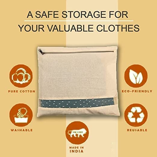 ELMVIA Cotton Saree Bags/Covers For Storage Big Size Single (16 X 14 Inches) With Zip Closure For Clothes Bags And Wardrobe Organizer With Transparent Mesh Window, Beige (12) - Image 5