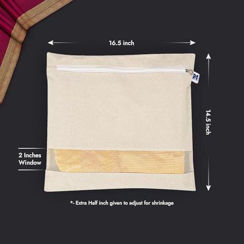 ELMVIA Cotton Saree Bags/Covers For Storage Big Size Single (16 X 14 Inches) With Zip Closure For Clothes Bags And Wardrobe Organizer With Transparent Mesh Window, Beige (12) - Image 2