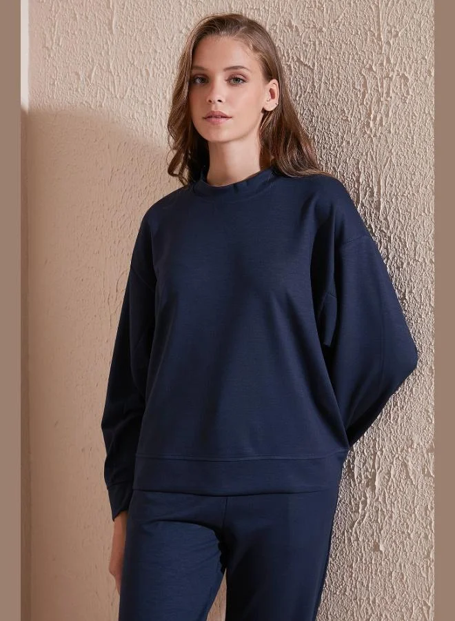 Lela Lela Stretch Crew Neck Oversize Fit Scuba Sweatshirt Women's Sweatshirt 5865879
