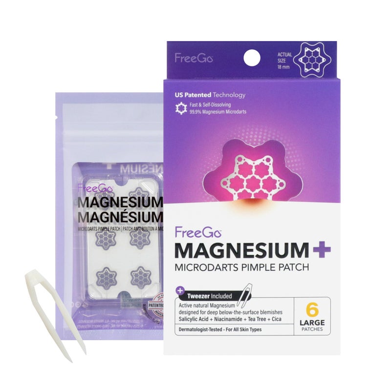 Free Go Magnesium Blemish Microdarts | Pimple Patch | Fast-Acting | Quick Calming | 99.9% Pure Magnesium | Madecassic Acid | Tea Tree | Eucalyptus Leaf | Hydrocolloid Spot Care Patch (Large 6 Patches) - Image 1