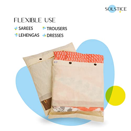 SOLSTICE Cotton Saree Cover/Saree Bags/Clothes Covers (Set of 24) big size of 16 x 14 (inches) for Clothes Storage bag, Travelling, Wardrobe Organizer with Mesh/Window (24),Off-White - Image 5