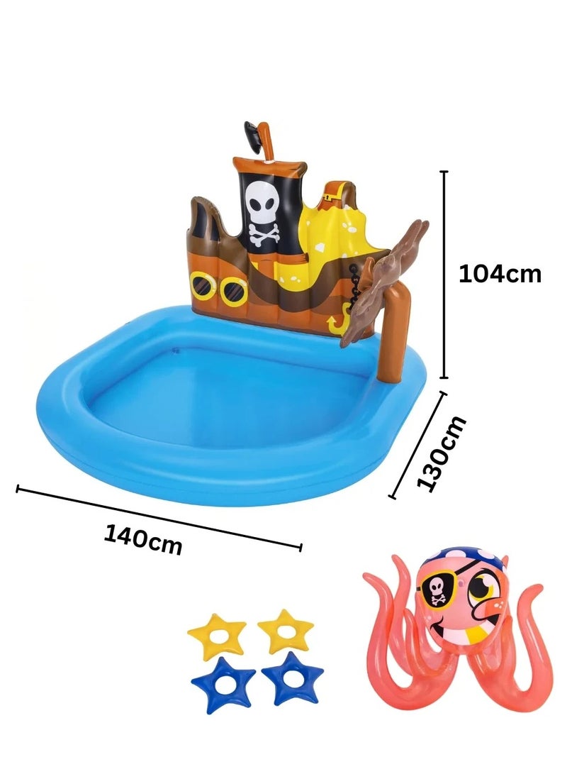 Bestway Kids Inflatable Pirate Ship Pool 140x130x104cm with Octopus Toy | Safe & Fun Summer Play - Image 1