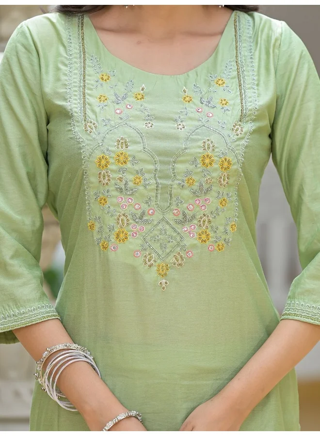 AKS AKS Women Leheriya Yoke Design Regular Chanderi Silk Kurta & Trousers & Dupatta