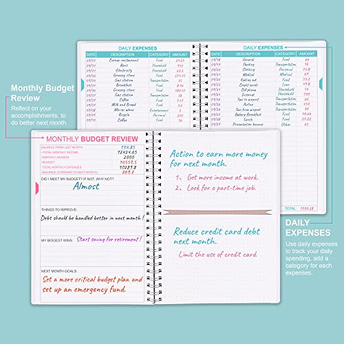 Getvow Budget Planner - Monthly Budget Book with Expense Tracker Notebook, Undated 12 Month Bill Organizer & Finance Planner to Manage Your Money, Account Book with Colorful Tabs, 5.8" x 8.5", Teal - Image 3