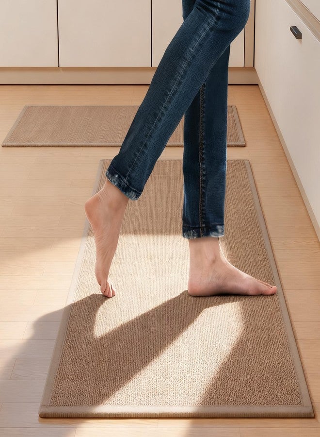 SUMLANS Kitchen Mat Set of 2 PCS, Cushioned Non Slip Rugs for Kitchen Floor, Absorbent Runner Comfort Standing Mats Washable for Kitchen, Office, Home (Camel, 17.3"x47"+17.3"x30") - Image 3