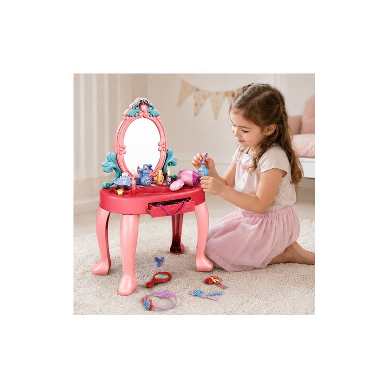 TEMI Kids Pretend Play Dressing Table Set with Mirror and Stool, Princess Dream Vanity Toy for Girls, Pink - Image 4