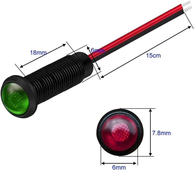 Gebildet Set of 10 Plastic LED Indicators 110-220 V Mounting Hole Size 6 mm (Red/Orange/Blue/Green/White) - Image 5