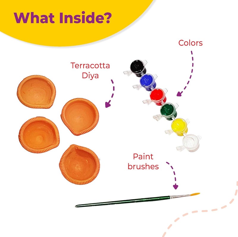 Lighthouse Artful Diya Decoration Kit for Diwali | Paint Your Own Festive Decoration | Mitti Diya for Pooja, Eco-Friendly DIY Kit, Includes 4 Diyas, Color and Paint Brush, Corporate Gifts for Diwali - Image 3