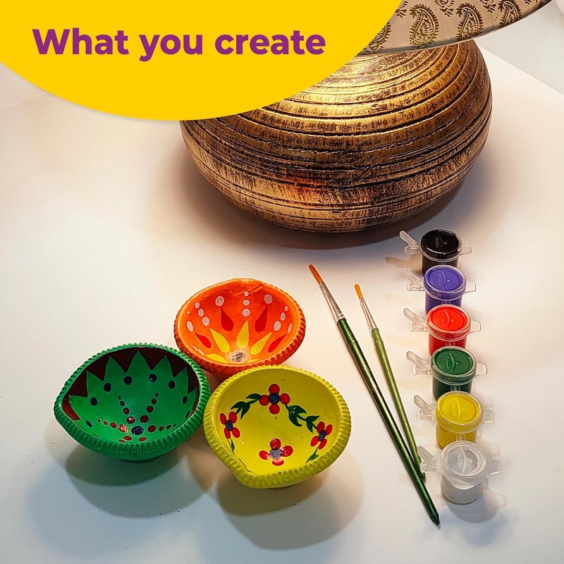 Lighthouse Artful Diya Decoration Kit for Diwali | Paint Your Own Festive Decoration | Mitti Diya for Pooja, Eco-Friendly DIY Kit, Includes 4 Diyas, Color and Paint Brush, Corporate Gifts for Diwali - Image 5