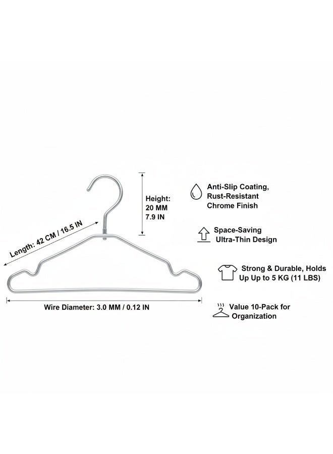 Feixiang FEI XIANG 10-Pack Heavy Duty Metal Wire Hangers - Ultra-Thin Space Saving Design, Rust-Proof Chrome Finish, Non-Slip Grooves for Shirts, Suits, and Pants – Silver, 40cm - Image 5
