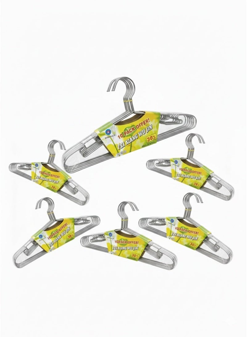 Feixiang FEI XIANG 10-Pack Heavy Duty Metal Wire Hangers - Ultra-Thin Space Saving Design, Rust-Proof Chrome Finish, Non-Slip Grooves for Shirts, Suits, and Pants – Silver, 40cm - Image 1