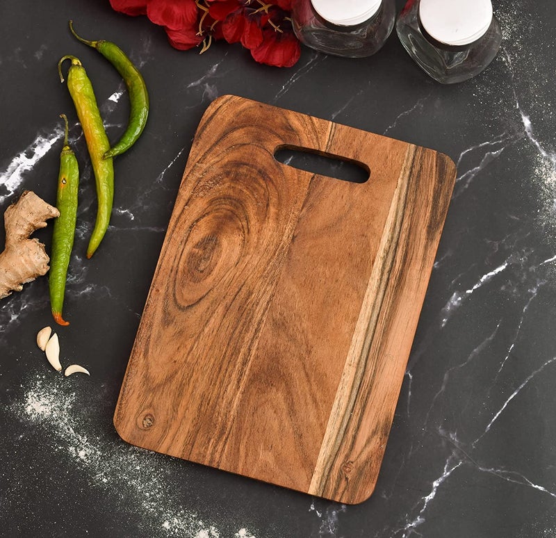 OGGN Handmade Acacia Wood Chopping Board, Natural Wooden Vegetable & Fruit Chopper, Knife-Friendly Cutting Boards, Multipurpose Cutter Pad for Kitchen (27.9 X 20.3 cm) - Image 1