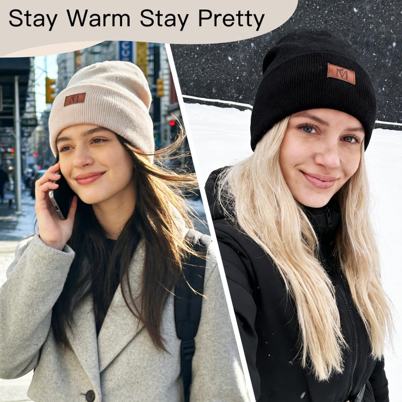 COSHAYSOO Personalized Womens Satin Lined Knit Beanie Winter Hats Monogrammed Valentines Gifts for Women | Initial Letter Knitted Cuffed Beanies, Black M - Image 5
