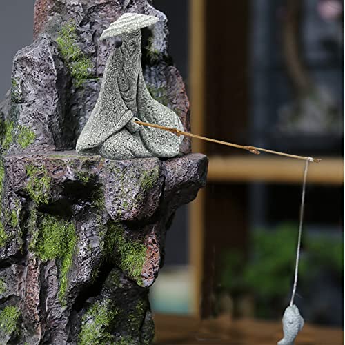 DUZFOREI 2PCS Sitting Fishing Figurines Sandstone Vintage Ornament Japanese Decor for Fish Tank Pot Garden Home Aquarium Mini Fisherman Statue Asian Zen Decoration - Image 4