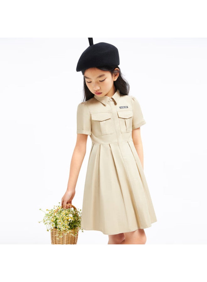 Annil Girls' Short Sleeve Pleated Dress Summer Literary Workwear Style Light And Breathable Dress - Image 3