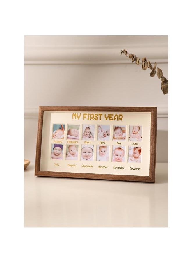 Generic - Baby's One-Year-Old Growth Commemorative Photo Frame Table For Children's Photo Record Creative Birthday Gift Palace Album Hanging Wall-Color:Photo Frame (including Cardboard) - Walnut Color Hollow Style [our Story] - Image 1