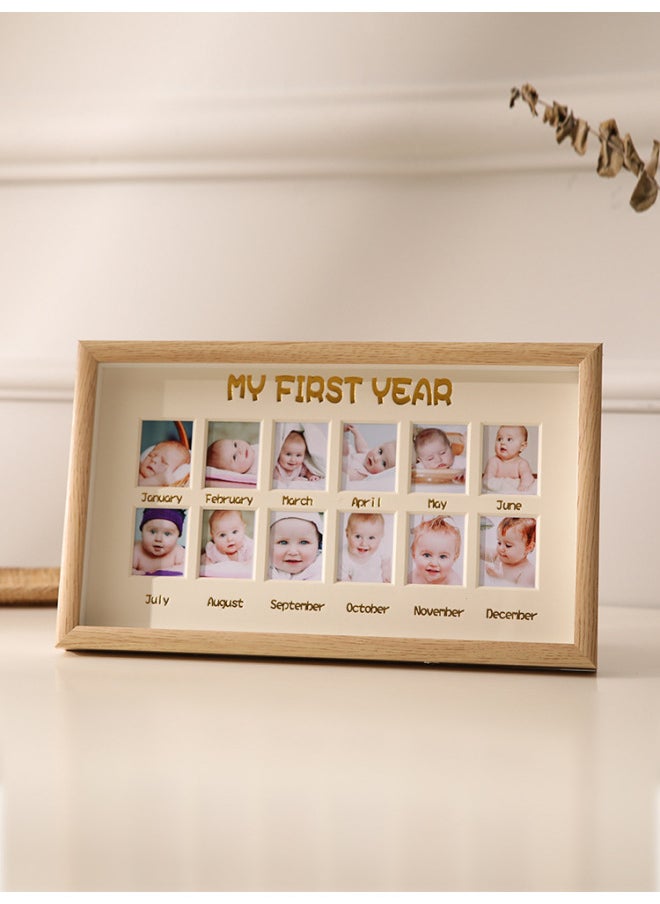 Generic - Baby's One-Year-Old Growth Commemorative Photo Frame Table For Children's Photo Record Creative Birthday Gift Palace Album Hanging Wall-Color:Photo Frame (including Cardboard) - Walnut Color Hollow Style [our Story] - Image 1
