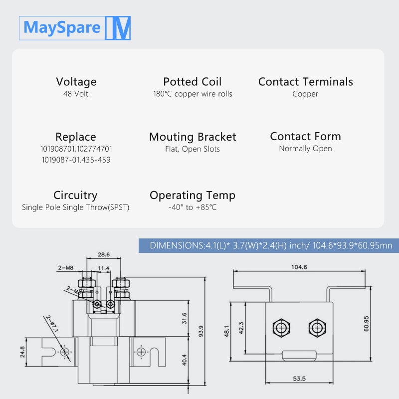 MaySpare 48V Golf cart Solenoid,4 Terminal Solenoid Coil, Albright Solenoid for Club Car 95-Up DS and 04-08 Precedent Golf Carts 101908701,102774701 - Image 2