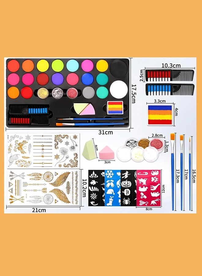 Lemon Face Paint Kit, 20 Non-Toxic Colors Professional Body Paint Set with Stencils, Safe Water Based Face Painting Supplies with Brushes - Image 2